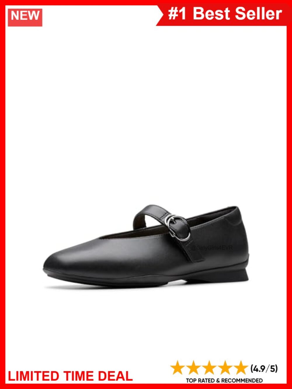 Women's Black Leather Comfort Flats Adjustable Buckle Casual Walking Shoes